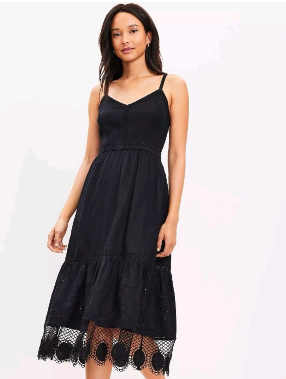 NWT Ann Taylor Loft Linen Luxury Lace Embroidered Midi Sun Dress Boho Brunch